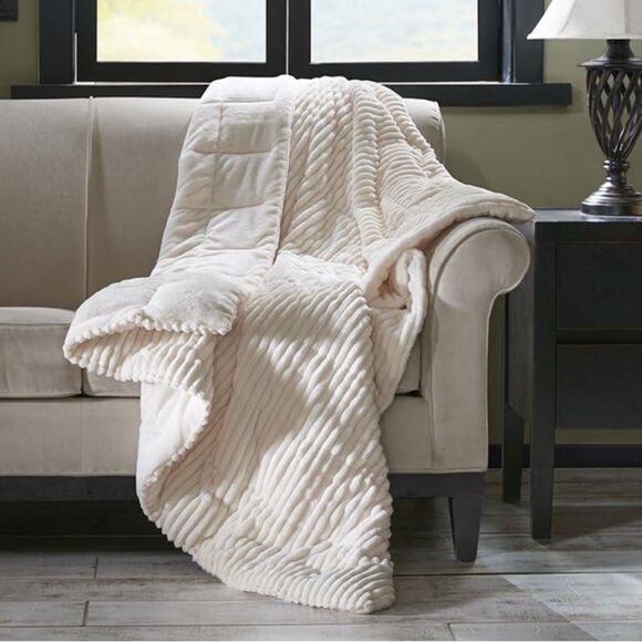 Premier Comfort Parker Luxury Corduroy Plush Down Alternative Throw Ivory 60x70 - Picture 1 of 6